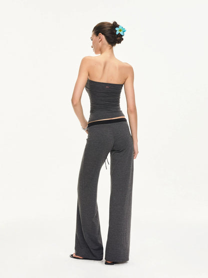 KVKV Yoga Clothing Brand - Black Gray Striped Knit Drawstring Wide Leg Pants