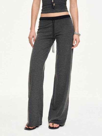 KVKV Yoga Clothing Brand - Black Gray Striped Knit Drawstring Wide Leg Pants
