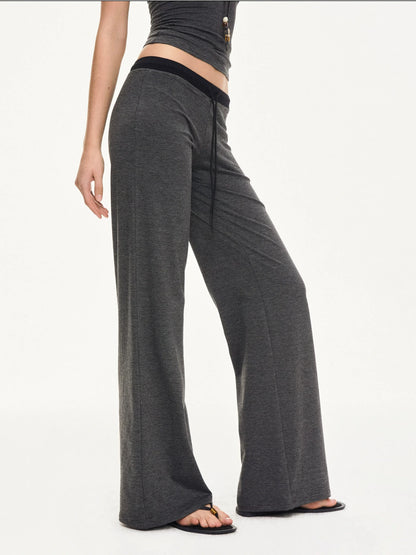 KVKV Yoga Clothing Brand - Black Gray Striped Knit Drawstring Wide Leg Pants