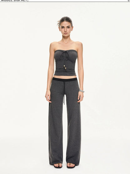 KVKV Yoga Clothing Brand - Black Gray Striped Knit Drawstring Wide Leg Pants