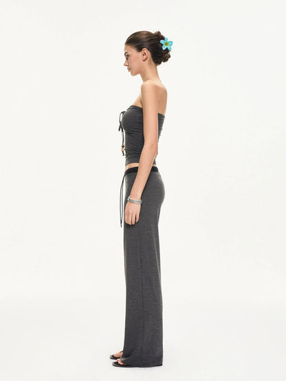 KVKV Yoga Clothing Brand - Black Gray Striped Knit Drawstring Wide Leg Pants