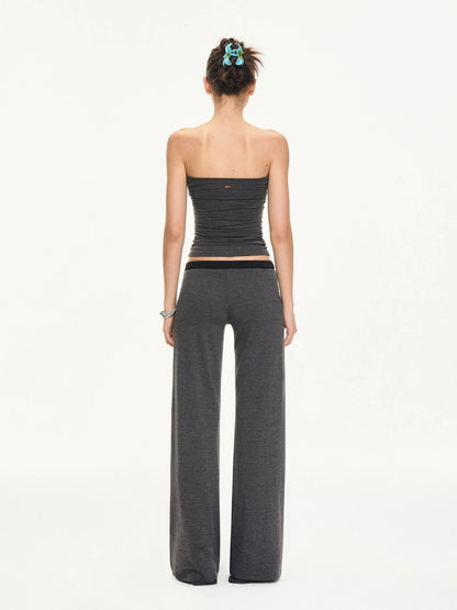 KVKV Yoga Clothing Brand - Black Gray Striped Knit Drawstring Wide Leg Pants
