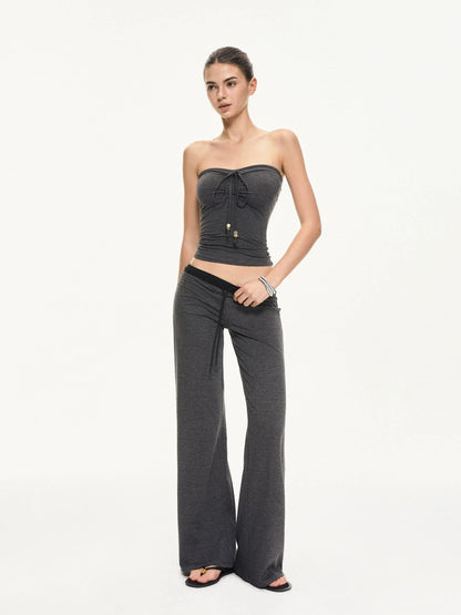 KVKV Yoga Clothing Brand - Black Gray Striped Knit Drawstring Wide Leg Pants