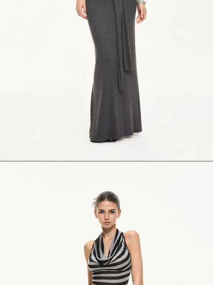 KVKV Yoga Clothing Brand - Black Gray Striped Swing Neck Halter Top