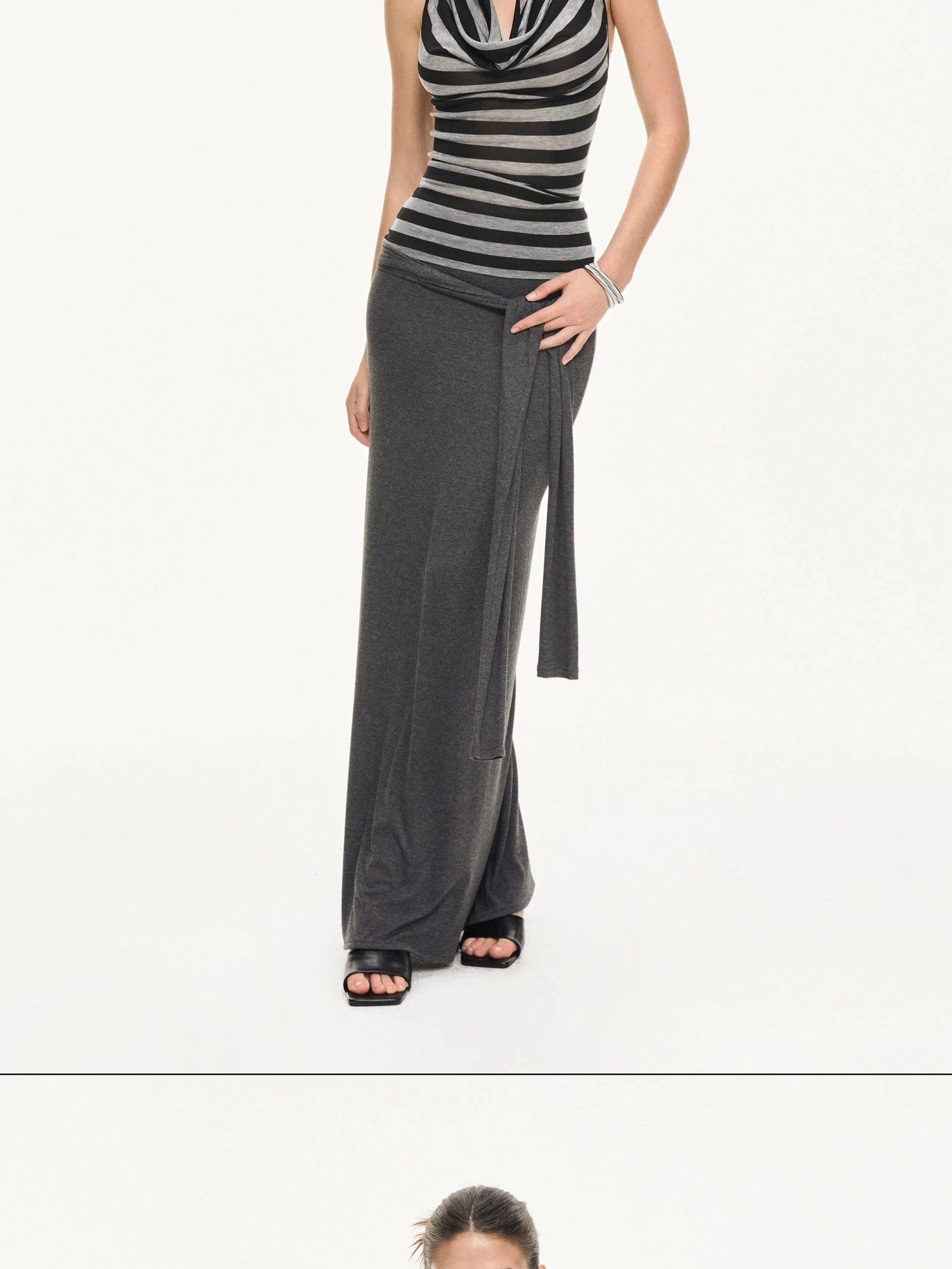 KVKV Yoga Clothing Brand - Black Gray Striped Swing Neck Halter Top