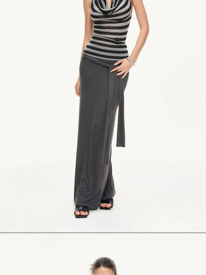 KVKV Yoga Clothing Brand - Black Gray Striped Swing Neck Halter Top