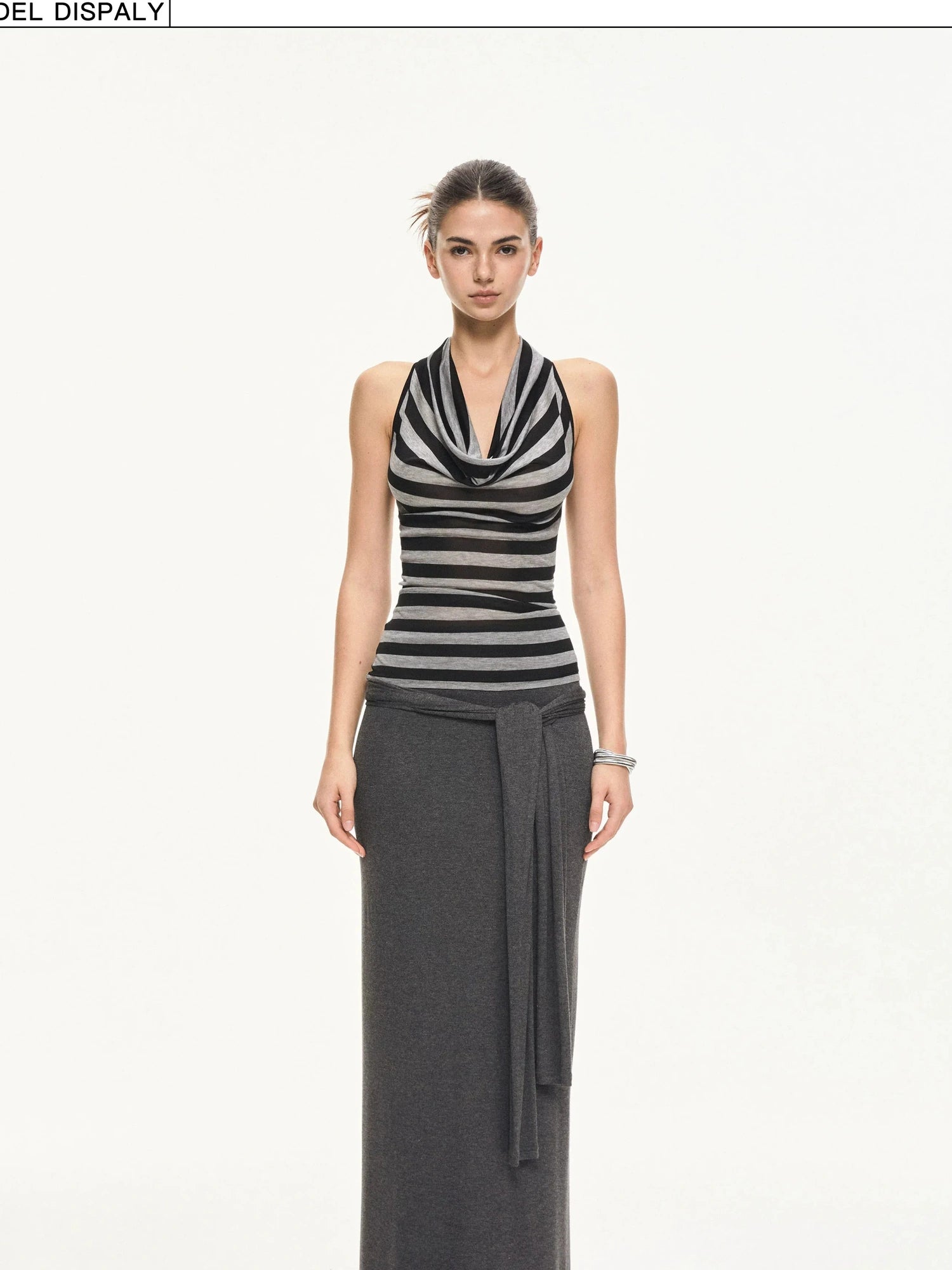 KVKV Yoga Clothing Brand - Black Gray Striped Swing Neck Halter Top