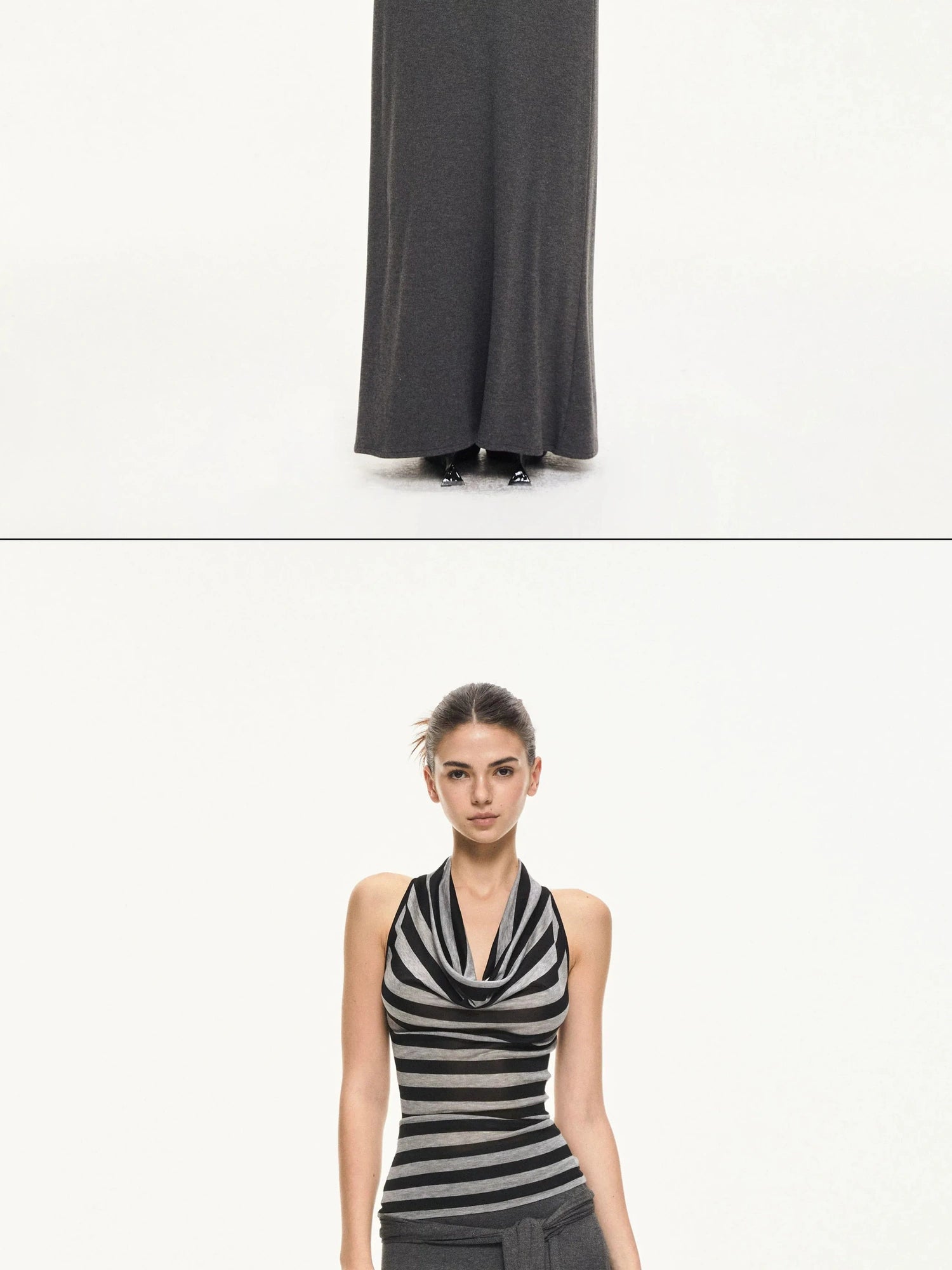 KVKV Yoga Clothing Brand - Black Gray Striped Swing Neck Halter Top