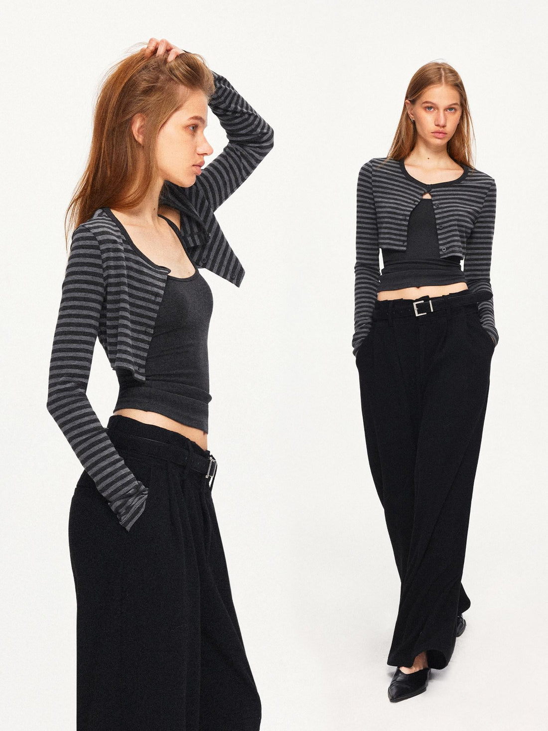 kvkv Black Grey Striped Contrast Slim Women&
