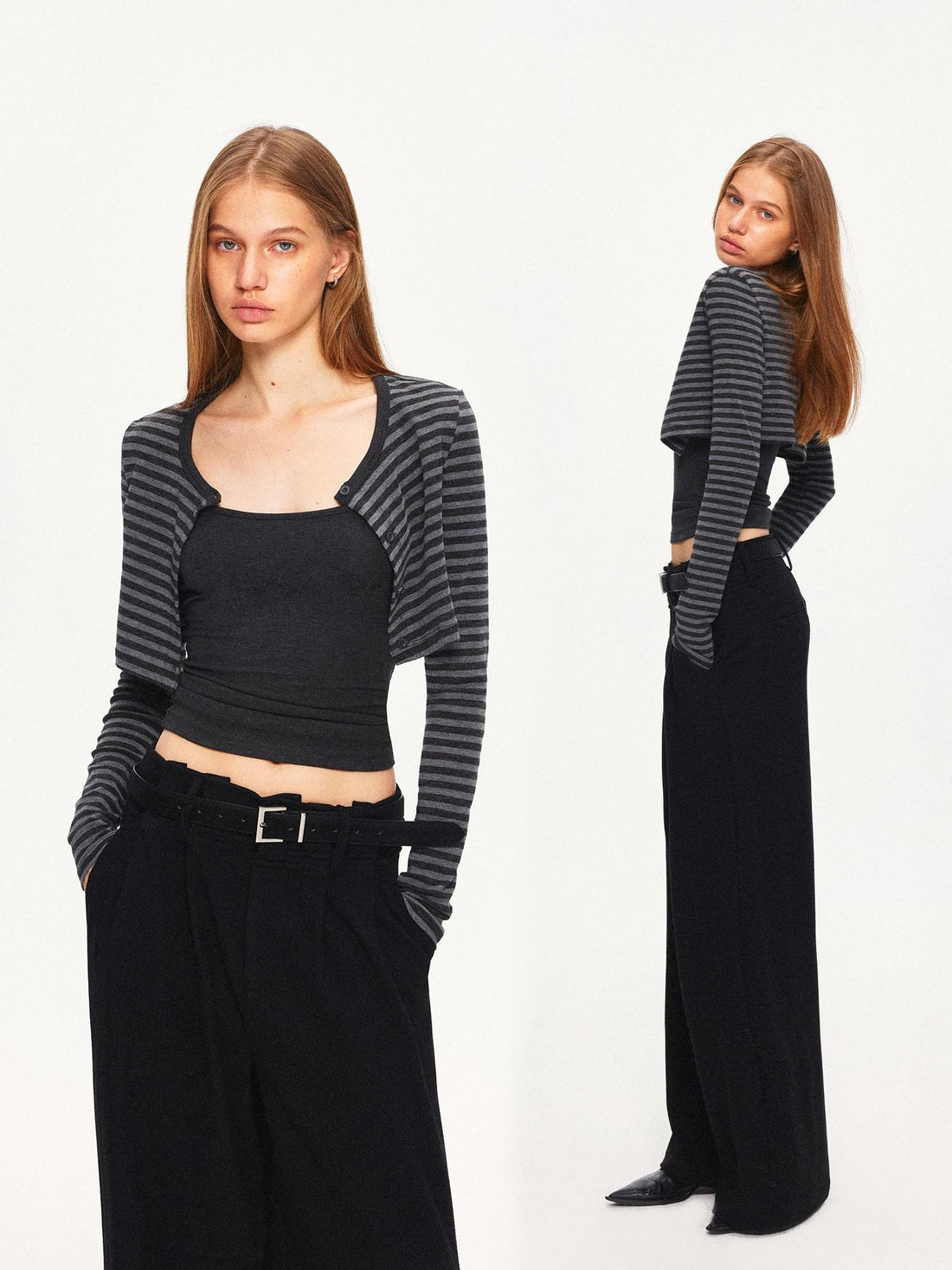 kvkv Black Grey Striped Contrast Slim Women&