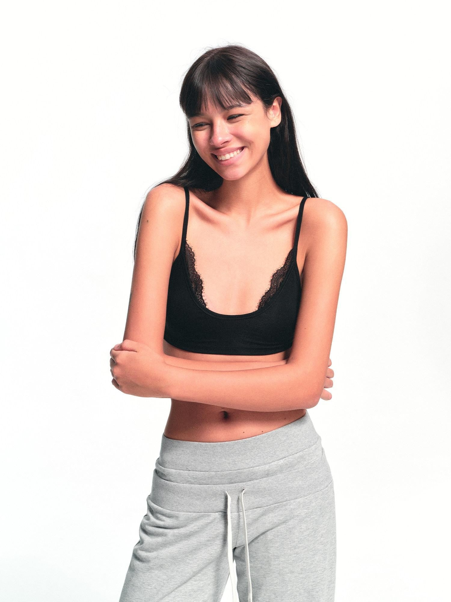kvkv Black Lace Splice U Collar Women&