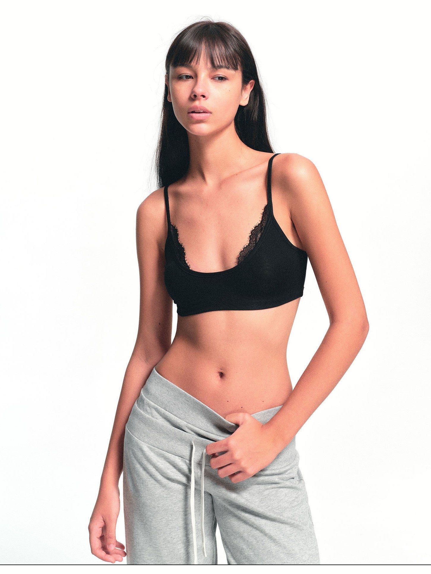 kvkv Black Lace Splice U Collar Women&