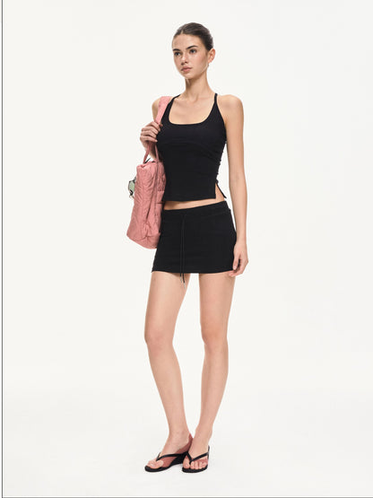 kvkv Black Low Waist Drawstring Slim Fit Women&