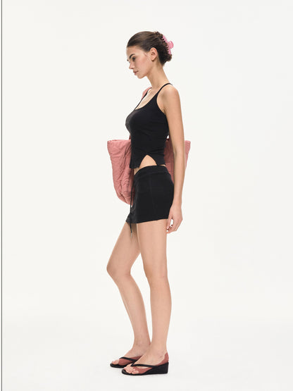 kvkv Black Low Waist Drawstring Slim Fit Women&