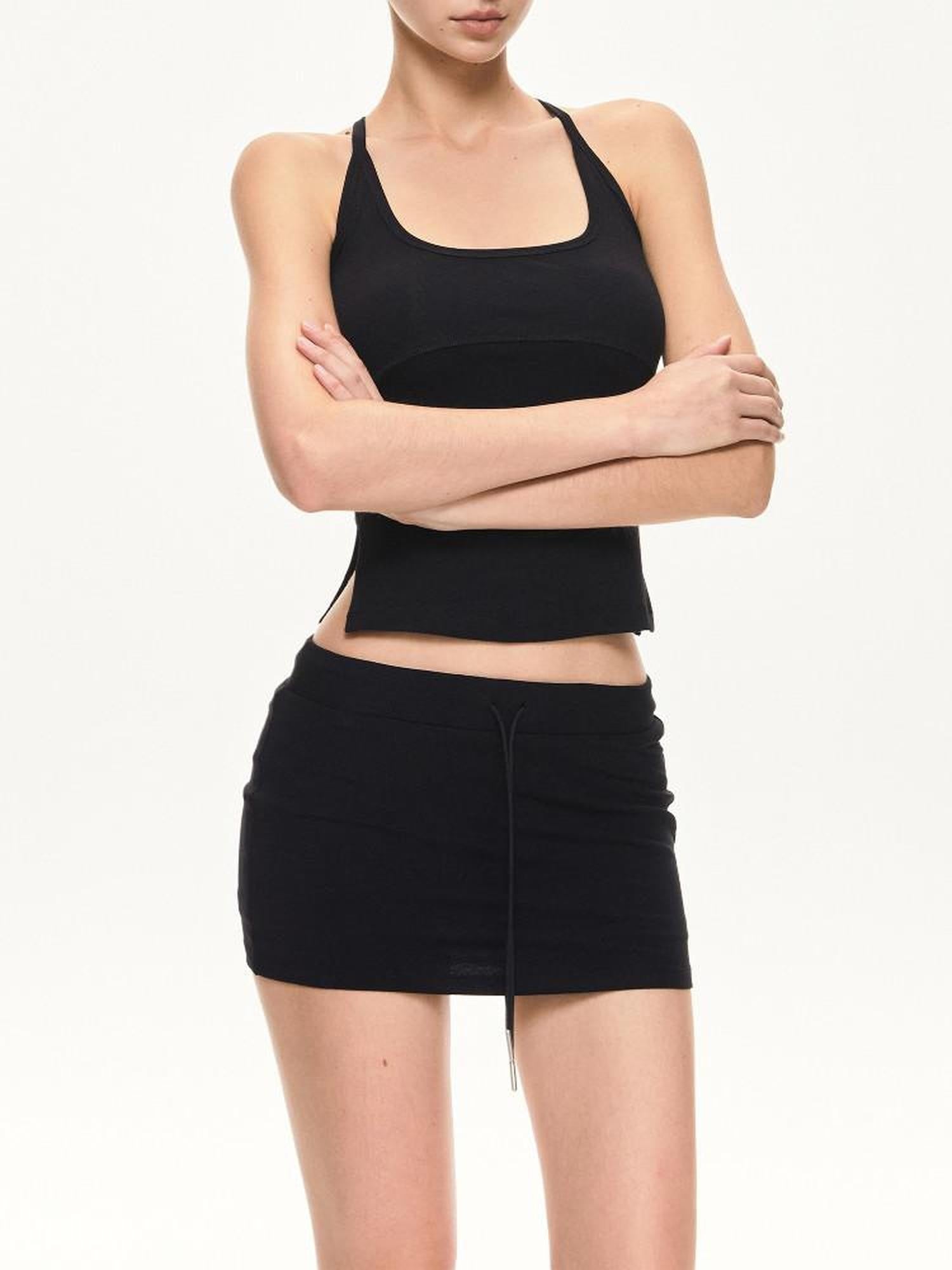 kvkv Black Low Waist Drawstring Slim Fit Women&