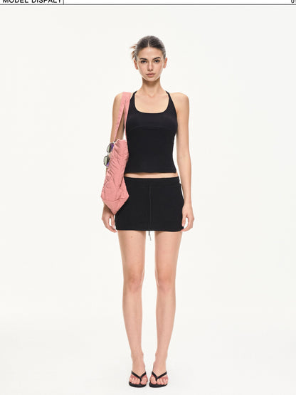 kvkv Black Low Waist Drawstring Slim Fit Women&