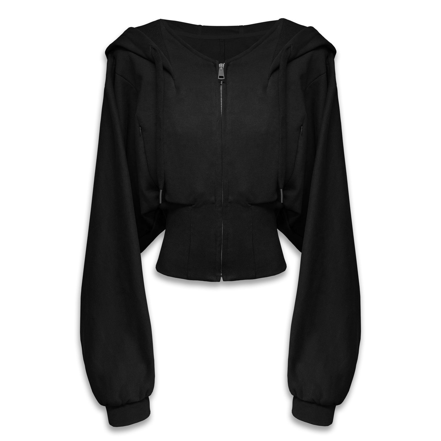 kvkv_Black_Oversized_Foldover_Collar_Cinched_Waist_Women&