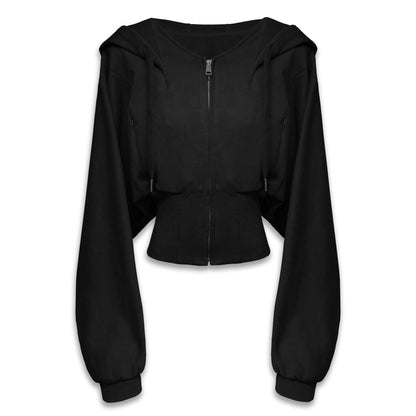 kvkv_Black_Oversized_Foldover_Collar_Cinched_Waist_Women&