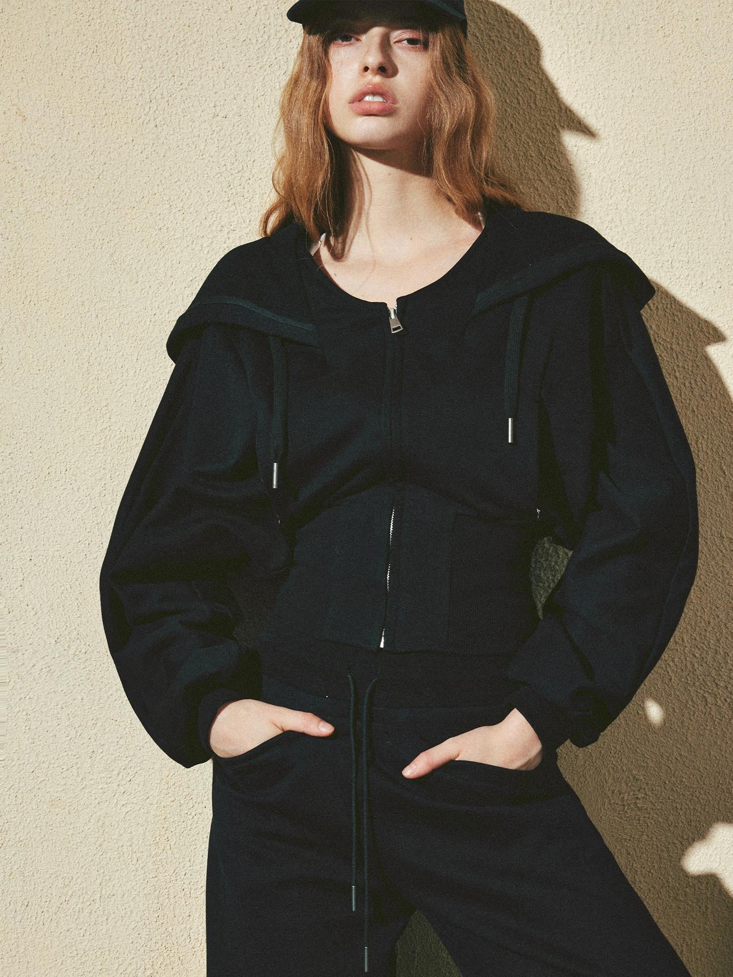 kvkv Black Oversized Foldover Collar Cinched Waist Women&