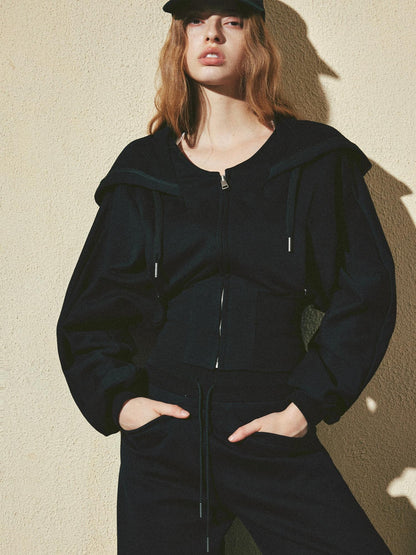 kvkv Black Oversized Foldover Collar Cinched Waist Women&