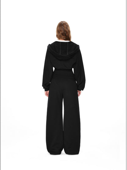 kvkv Black Oversized Foldover Collar Cinched Waist Women&