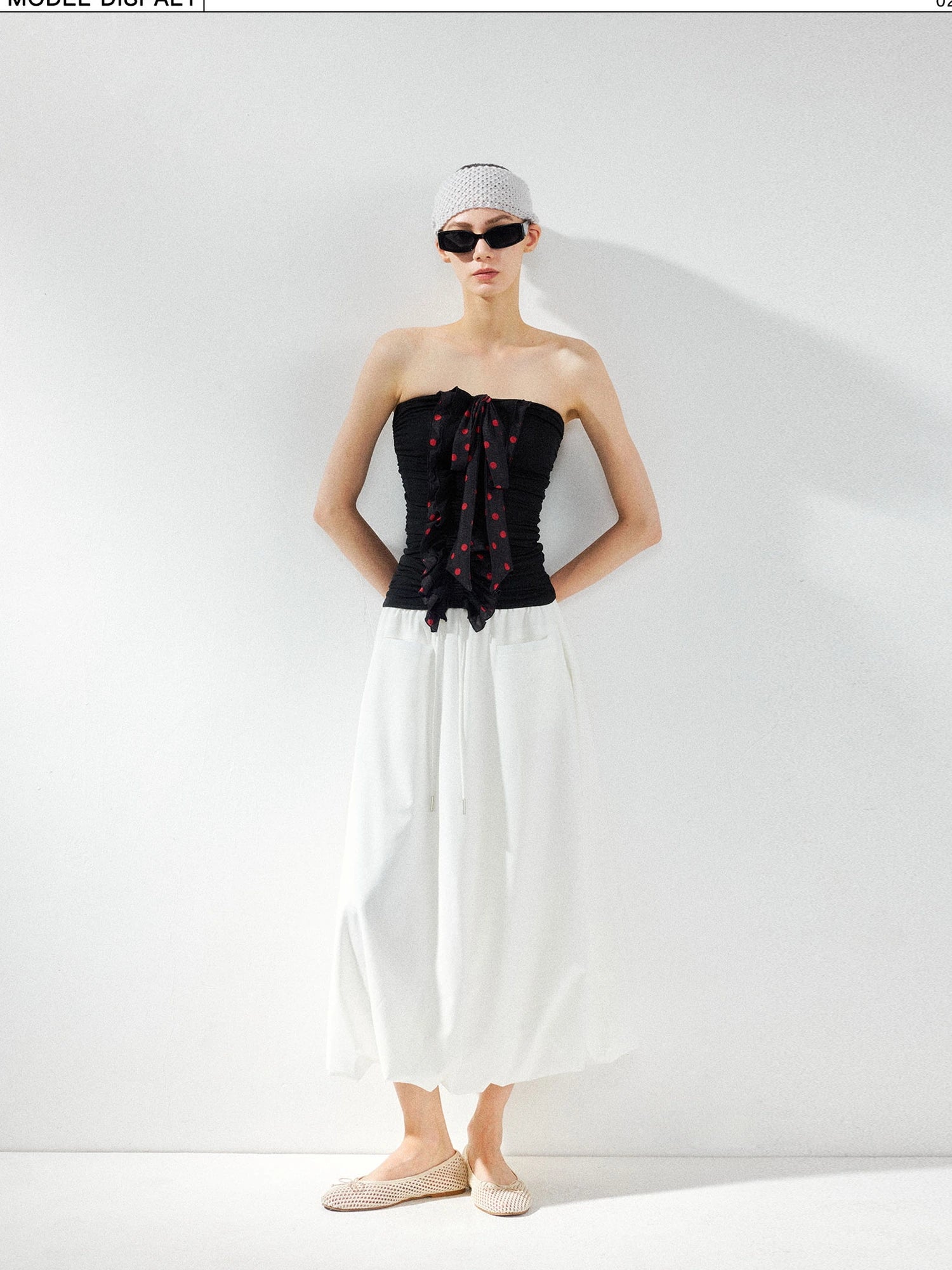 kvkv Black Polka Dot Mesh Pleated Bustier