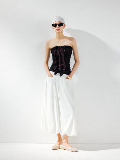 kvkv Black Polka Dot Mesh Pleated Bustier