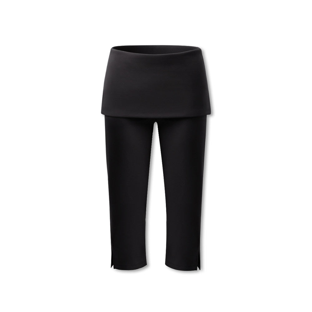 kvkv_Black_Side_Slit_Foldover_Waist_Fitted_Capri_Women&