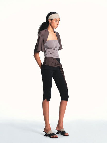 kvkv Black Side Slit Foldover Waist Fitted Capri Women&