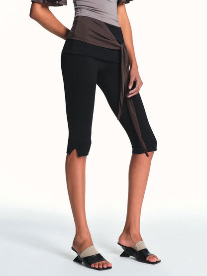 kvkv Black Side Slit Foldover Waist Fitted Capri Women&