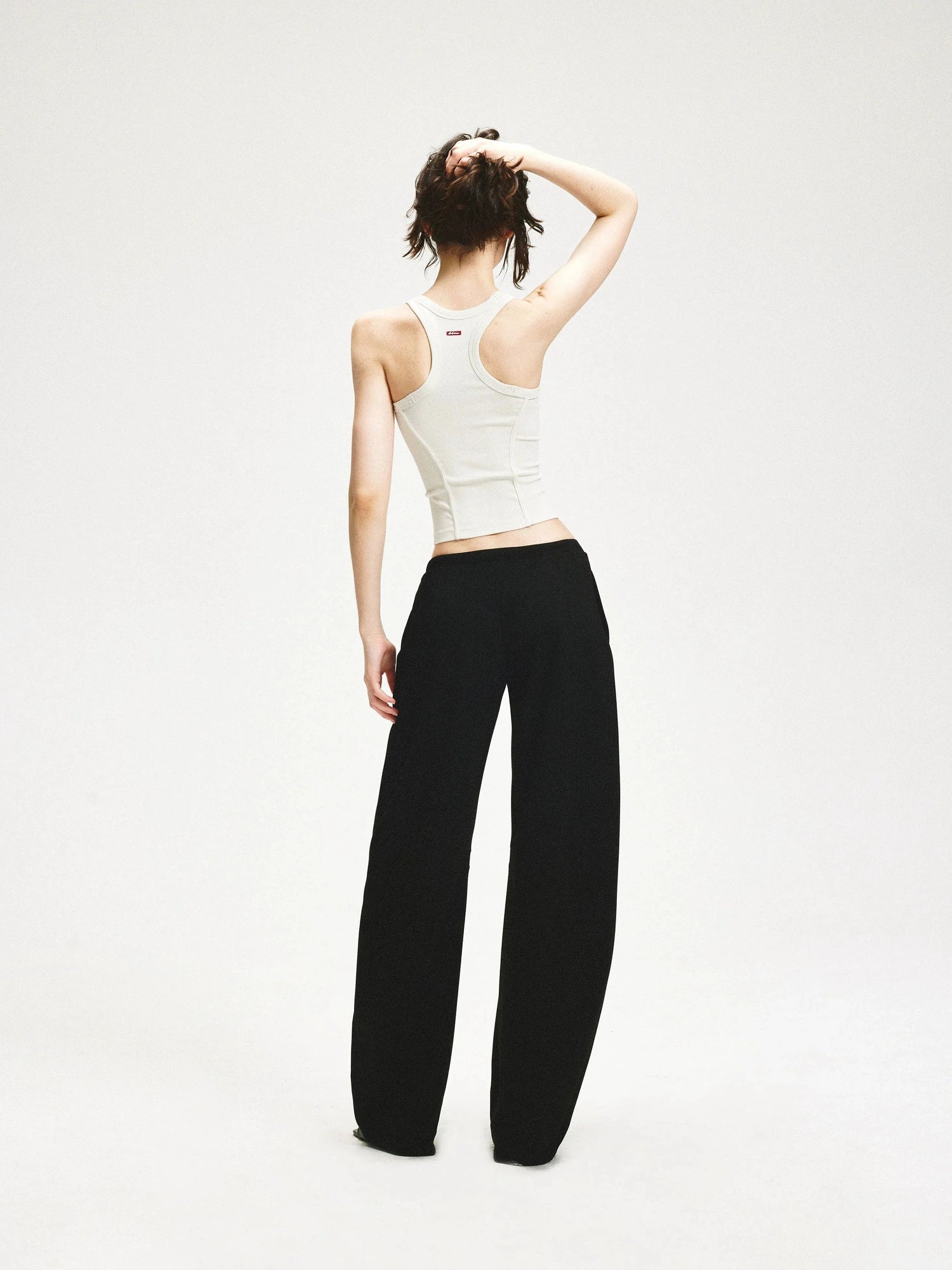 KVKV Yoga Clothing Brand - Black Textured Curved Drawstring Wide Leg Banana Pants