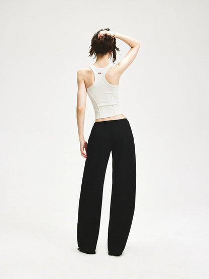 KVKV Yoga Clothing Brand - Black Textured Curved Drawstring Wide Leg Banana Pants