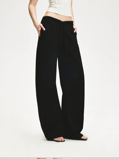 KVKV Yoga Clothing Brand - Black Textured Curved Drawstring Wide Leg Banana Pants