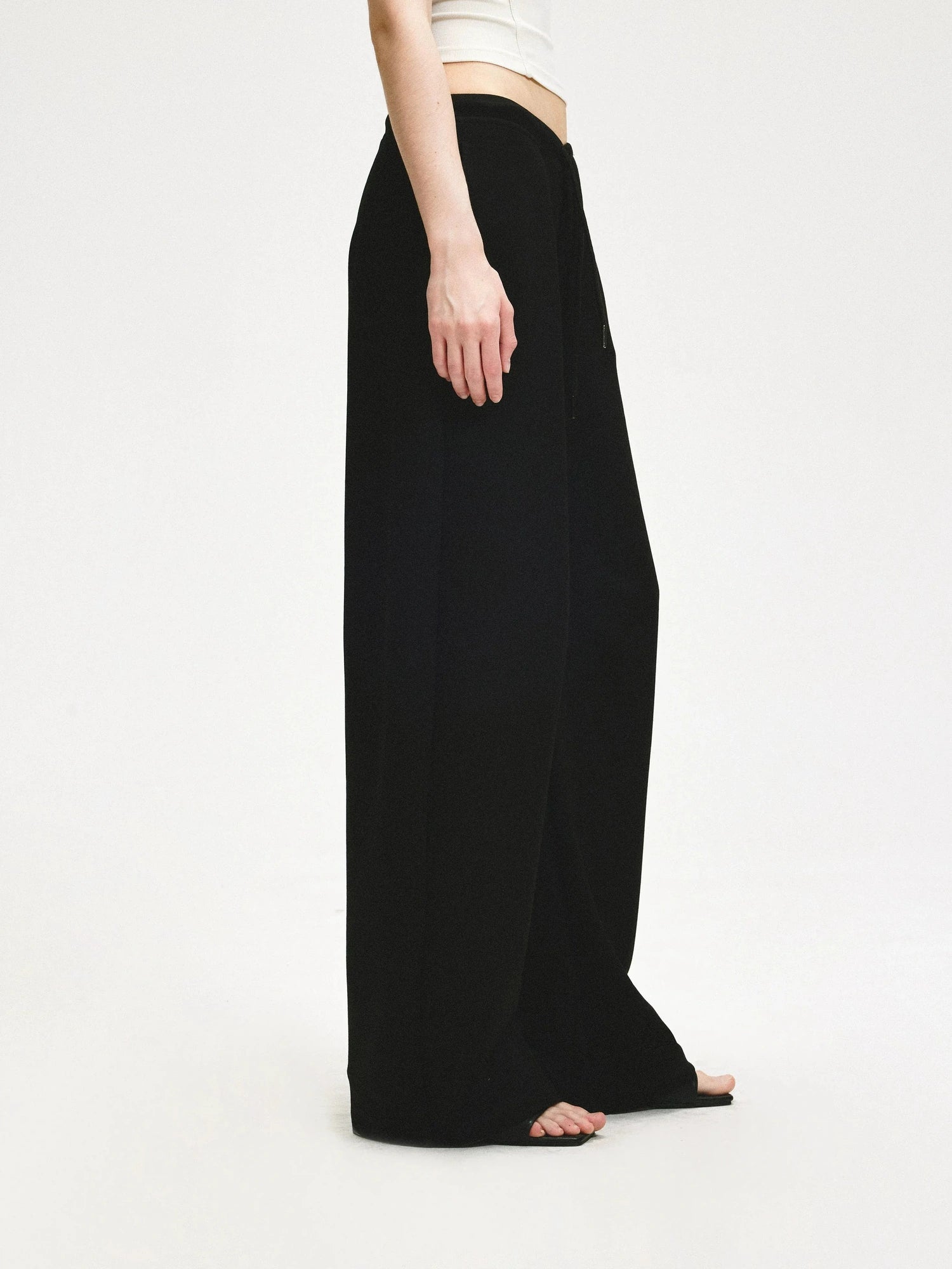 KVKV Yoga Clothing Brand - Black Textured Curved Drawstring Wide Leg Banana Pants