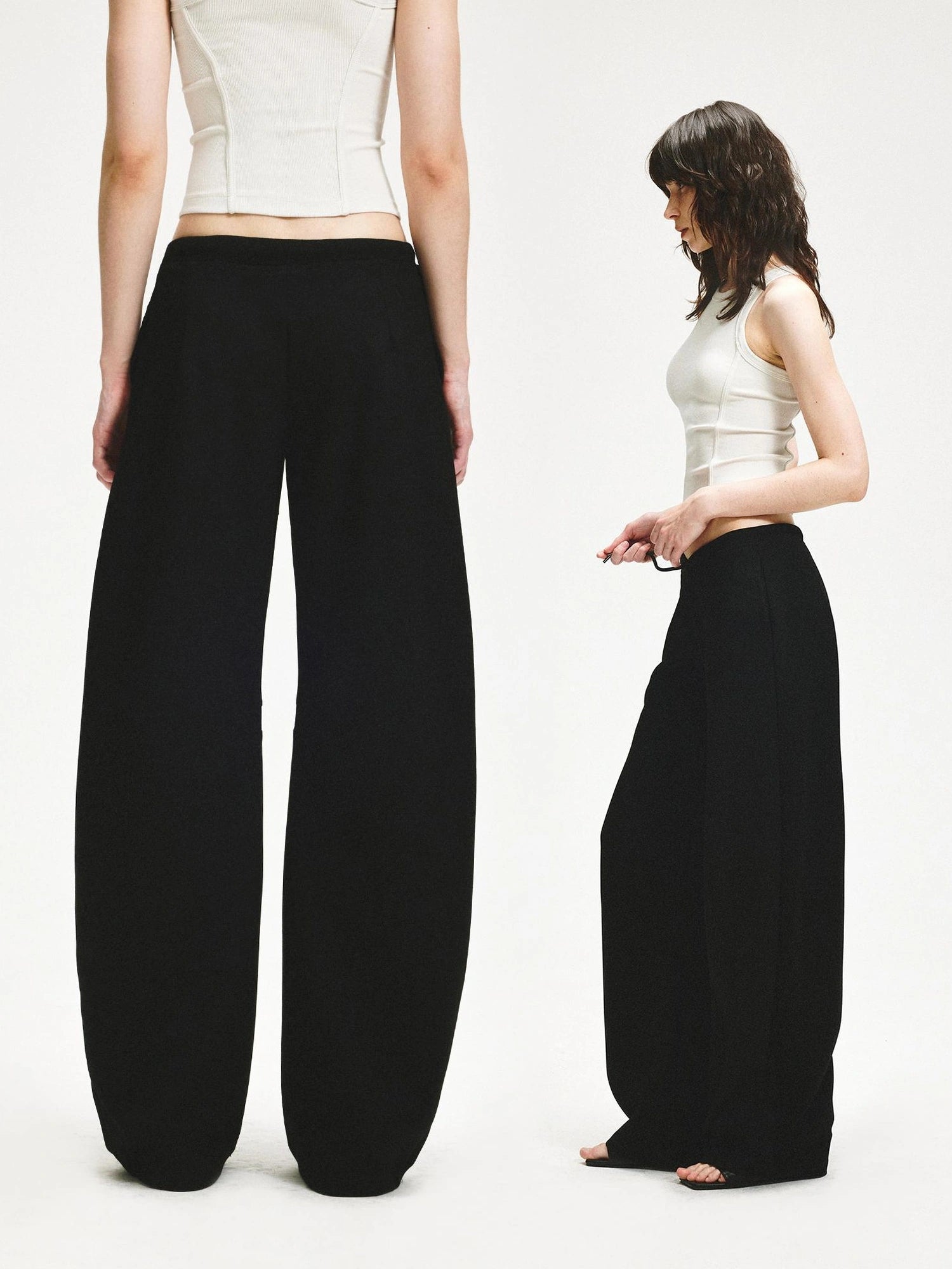KVKV Yoga Clothing Brand - Black Textured Curved Drawstring Wide Leg Banana Pants
