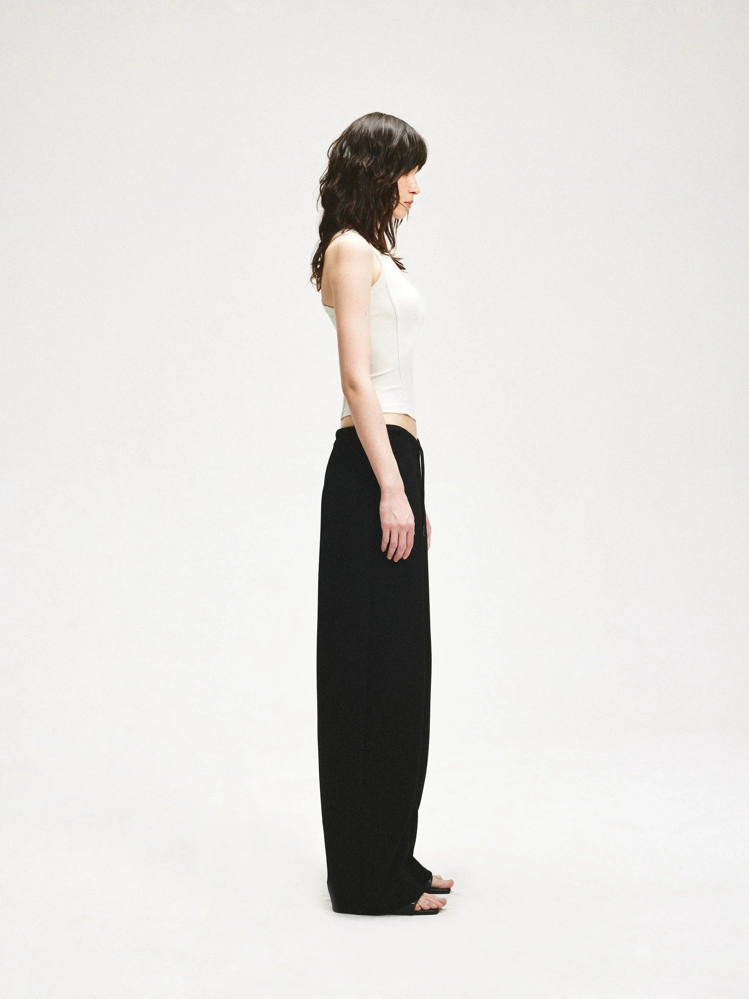KVKV Yoga Clothing Brand - Black Textured Curved Drawstring Wide Leg Banana Pants