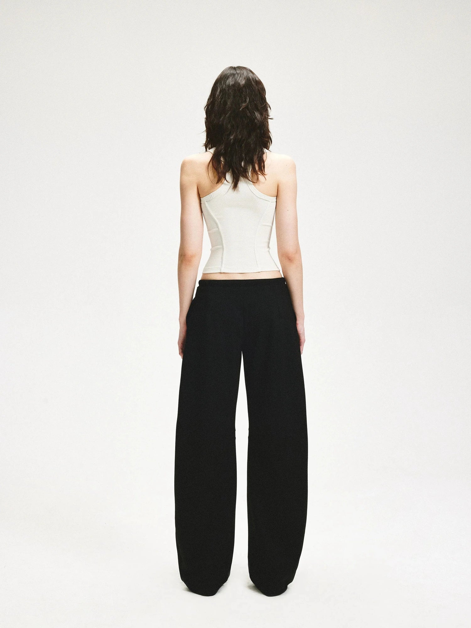 KVKV Yoga Clothing Brand - Black Textured Curved Drawstring Wide Leg Banana Pants