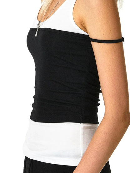 kvkv Black White Asymmetrical Sleeve Vest