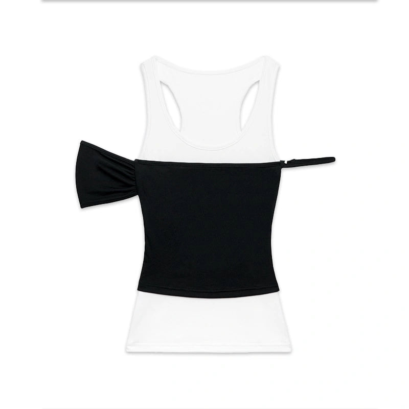 kvkv_Black_White_Asymmetrical_Sleeve_Vest_MISSTT