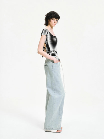 kvkv Black White Striped Back Cut Fitted Tee