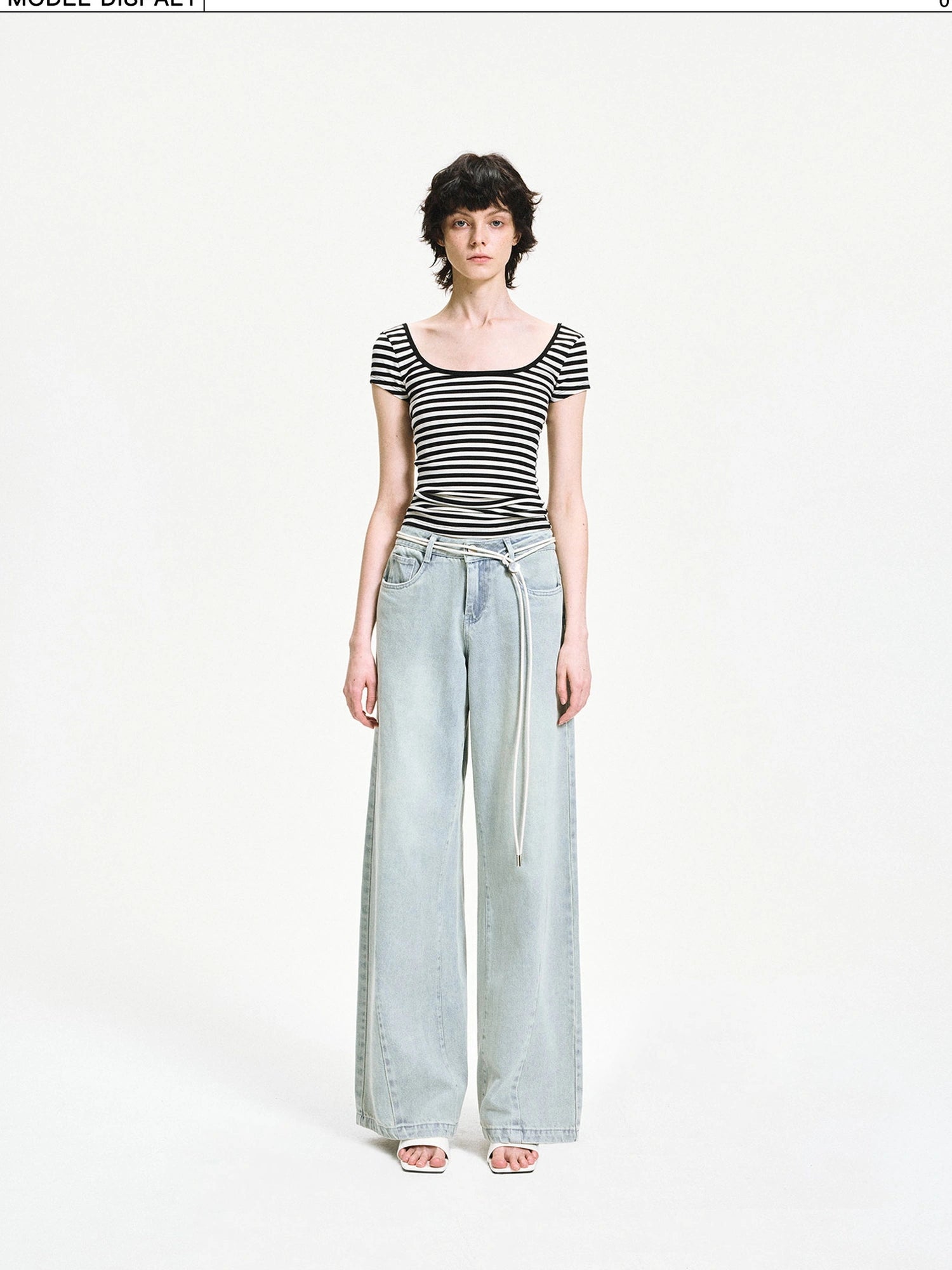 kvkv Black White Striped Back Cut Fitted Tee