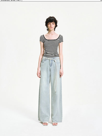 kvkv Black White Striped Back Cut Fitted Tee