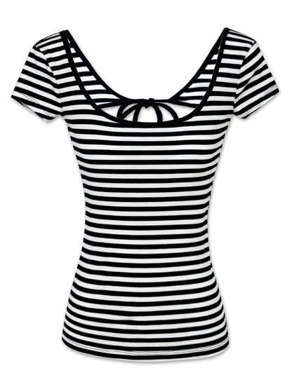 kvkv_Black_White_Striped_Back_Cut_Fitted_Tee_MISSTT
