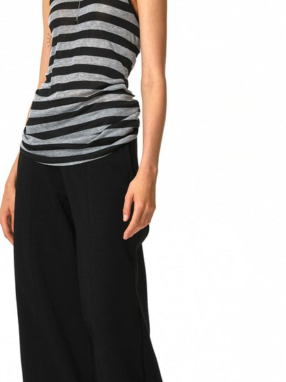 kvkv Black &amp; Gray Striped Adjustable Halter Top