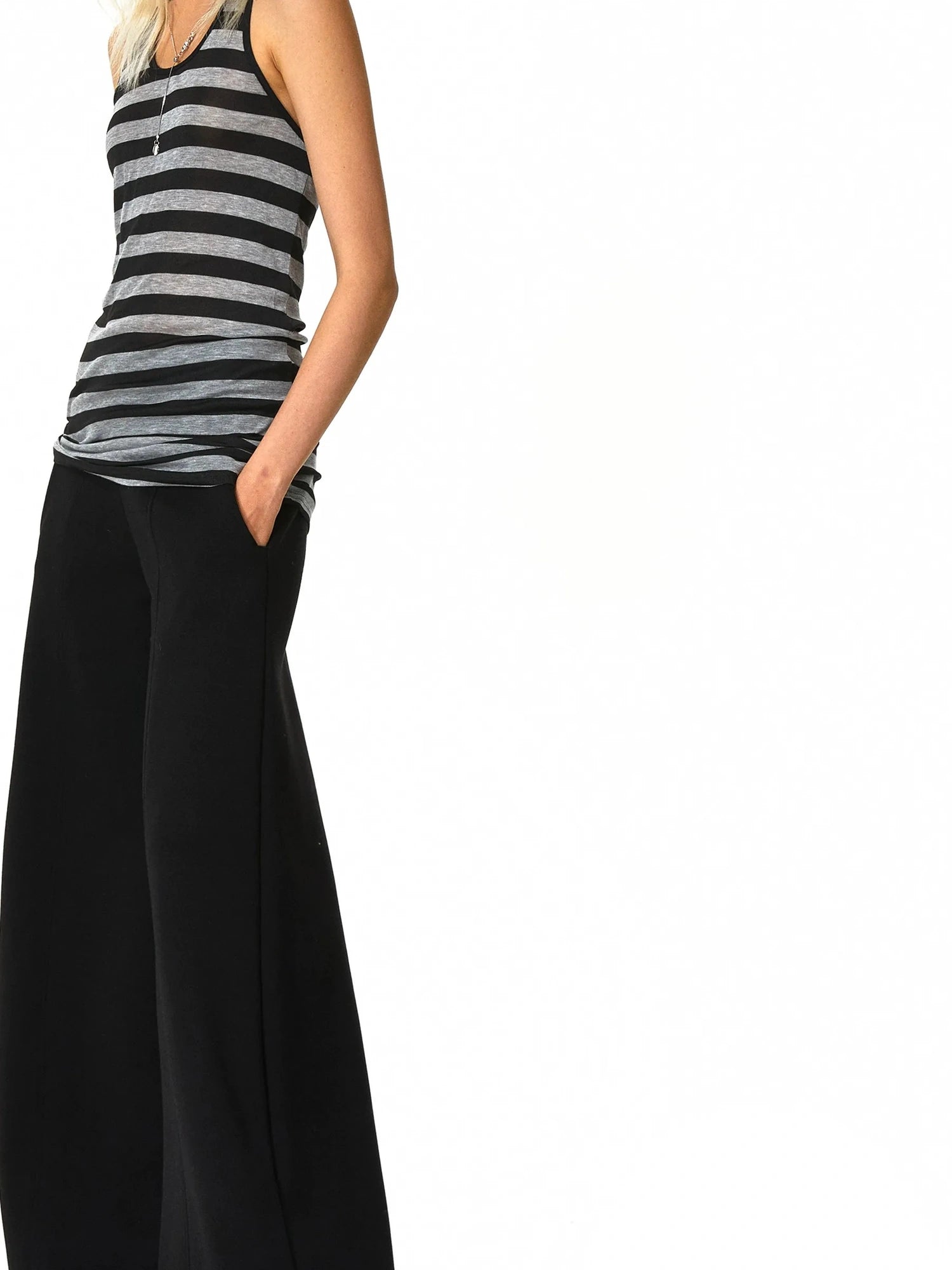 kvkv Black &amp; Gray Striped Adjustable Halter Top