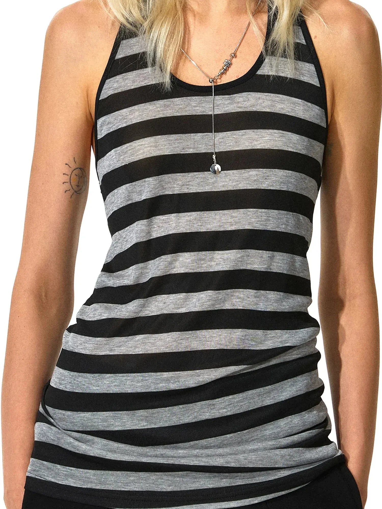 kvkv Black &amp; Gray Striped Adjustable Halter Top