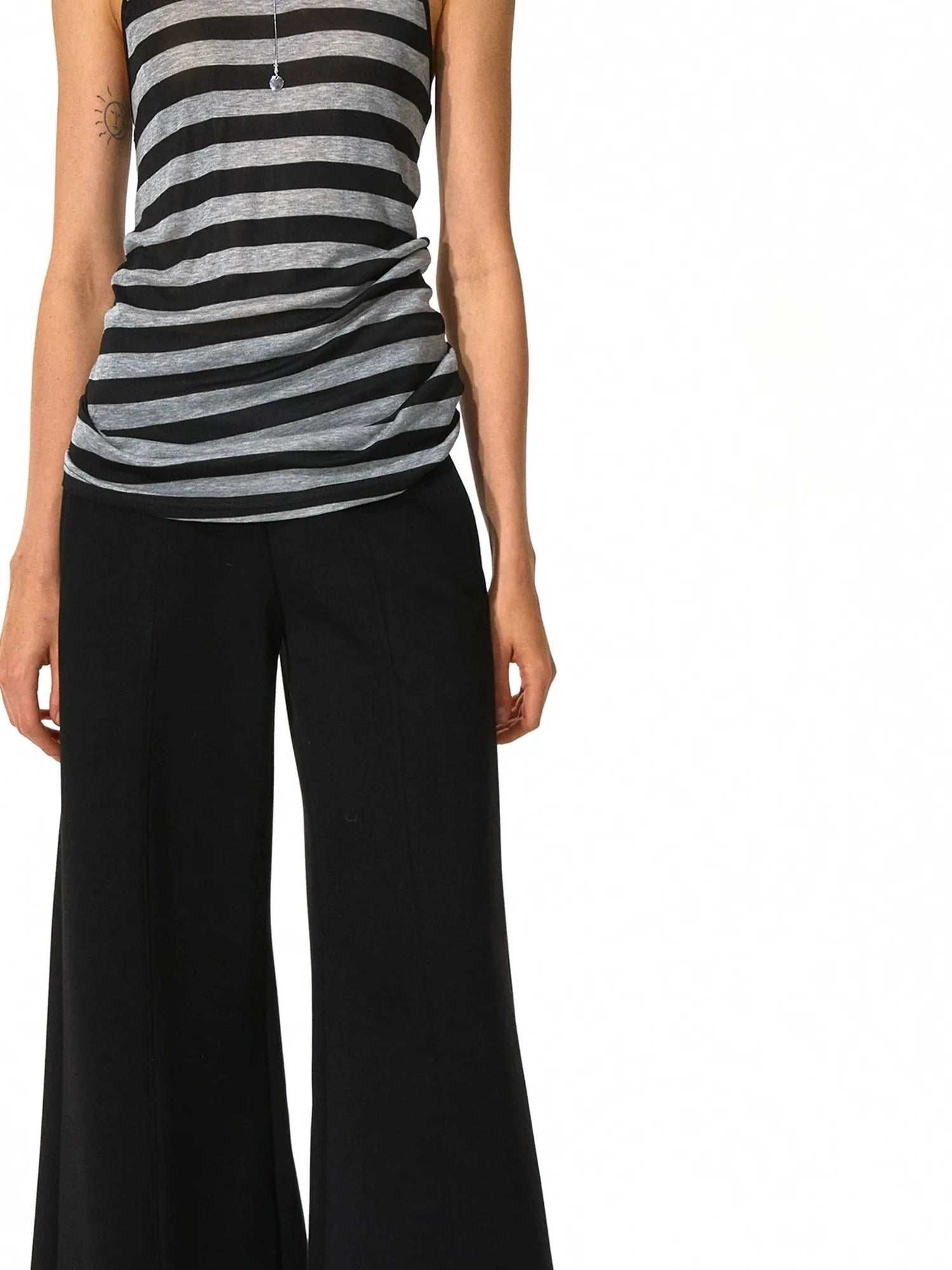 kvkv Black &amp; Gray Striped Adjustable Halter Top