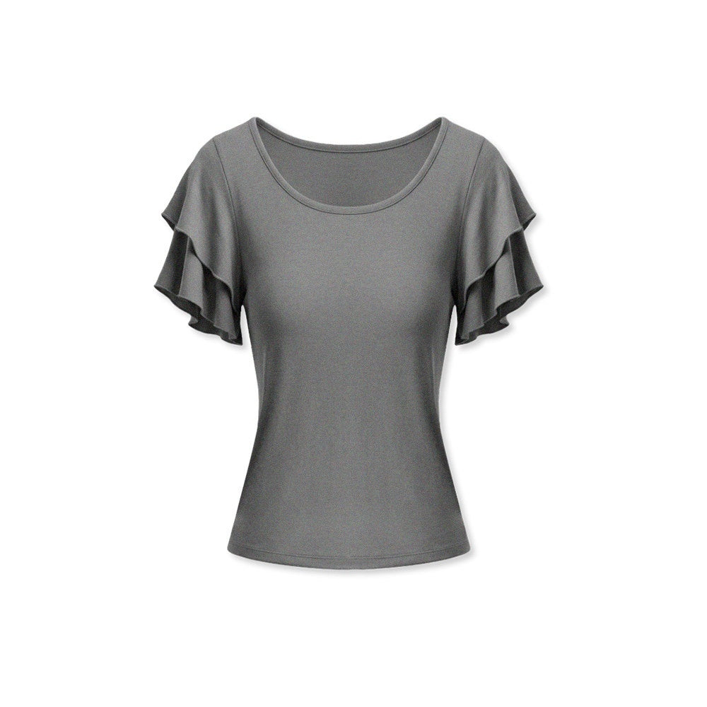 kvkv_Blue_Gray_Double_Layer_Knit_Flutter_Sleeve_Women&