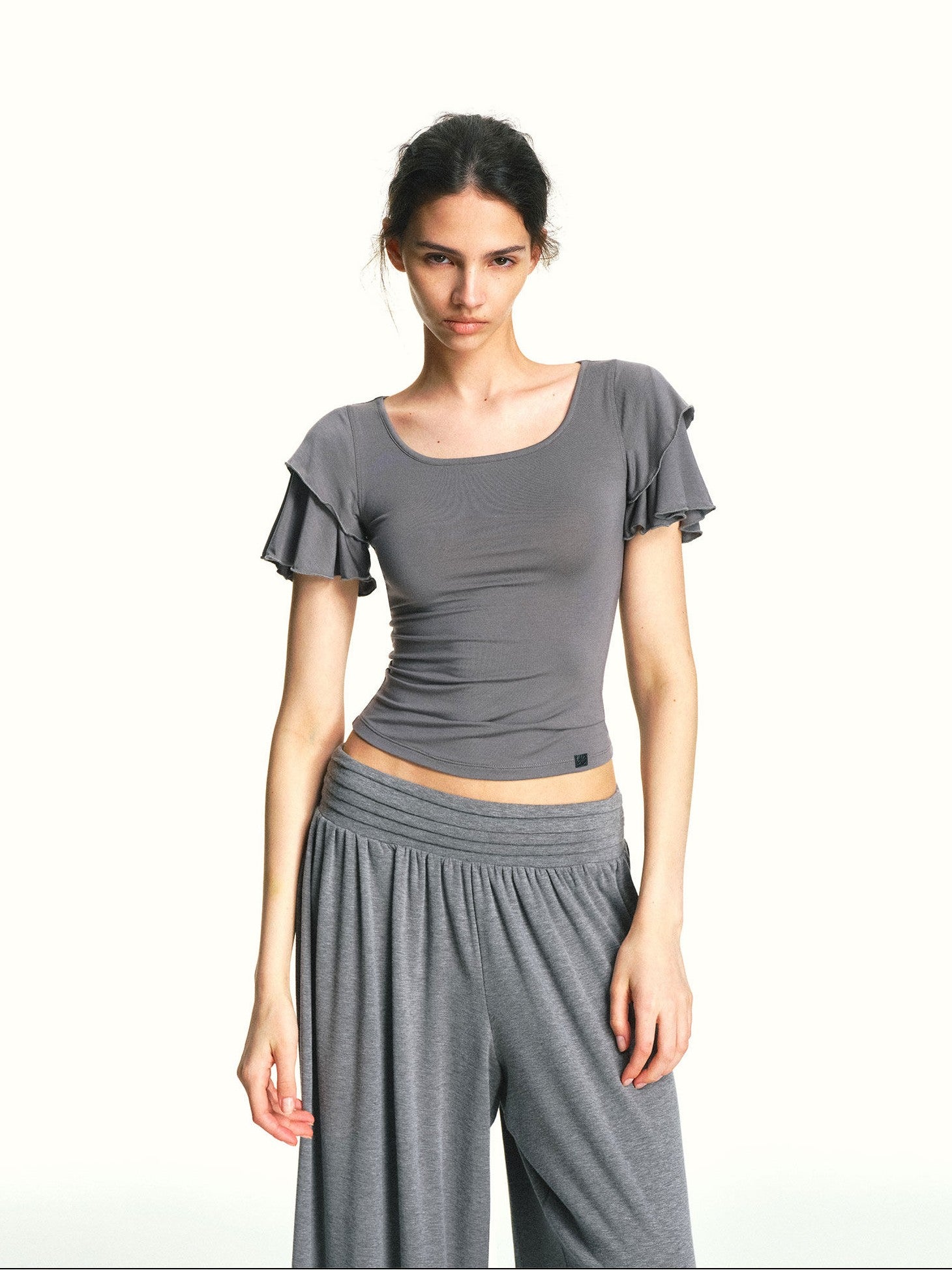 kvkv Blue Gray Double Layer Knit Flutter Sleeve Women&