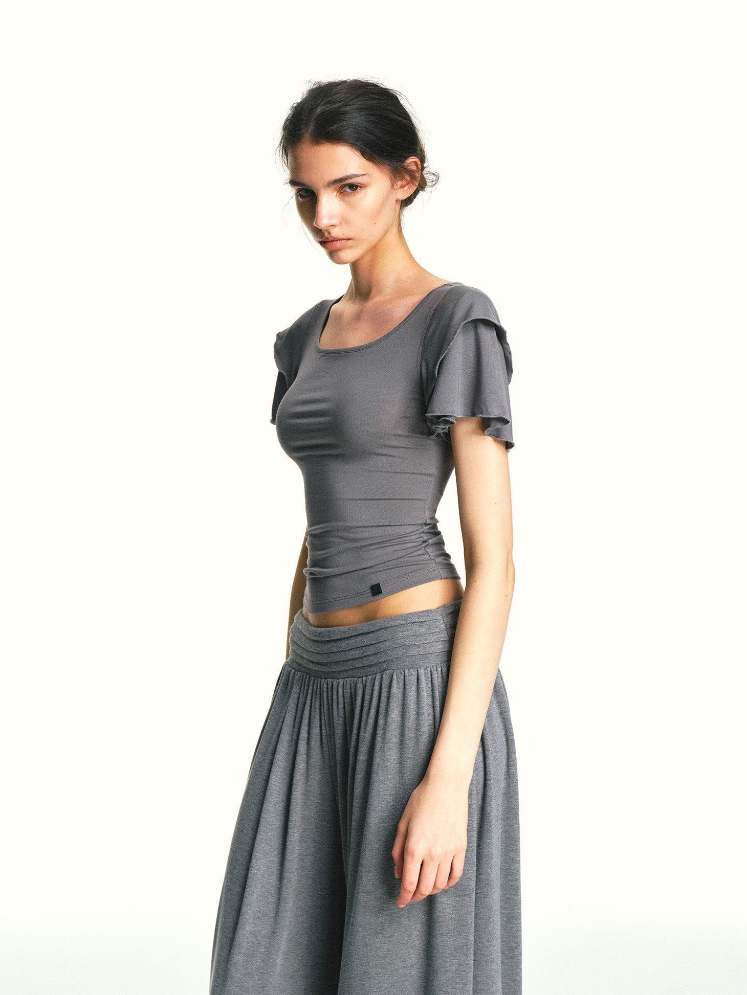 kvkv Blue Gray Double Layer Knit Flutter Sleeve Women&